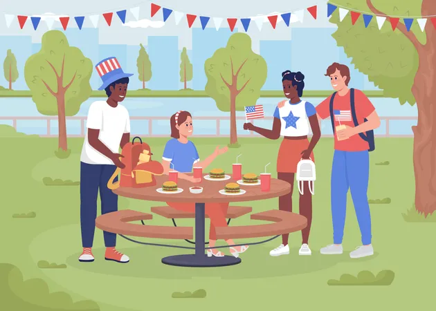 Picnic to celebrate Independence day in park  Illustration