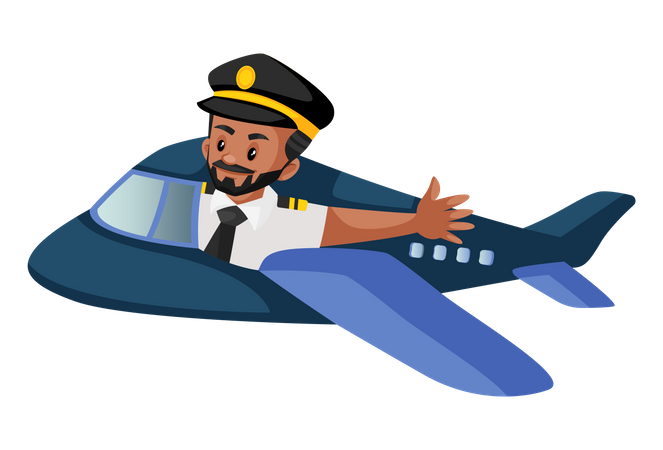 Pilot flying an airplane and waving a hand  Illustration