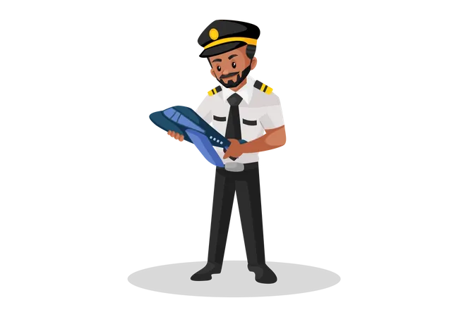 Pilot holding small plane in hands  Illustration