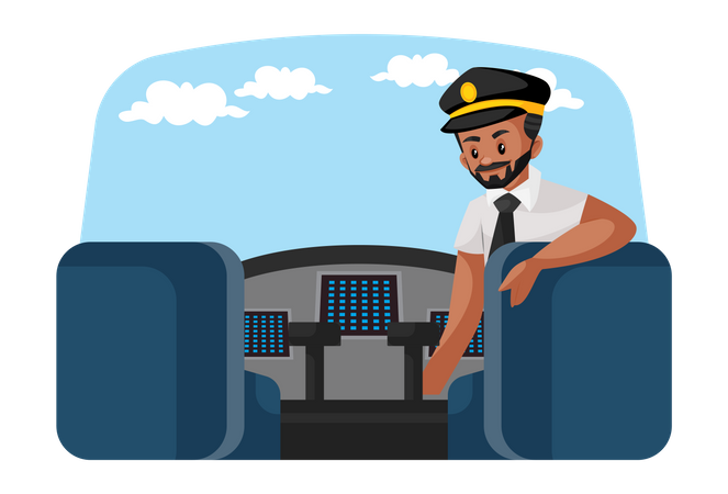 Pilot sitting in the plane and looking backside  Illustration