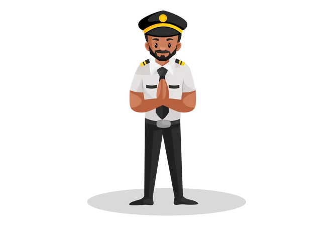 Pilot standing and greeting passengers  Illustration