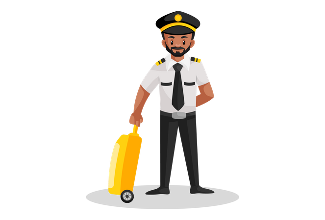 Pilot standing and holding trolley bag  Illustration