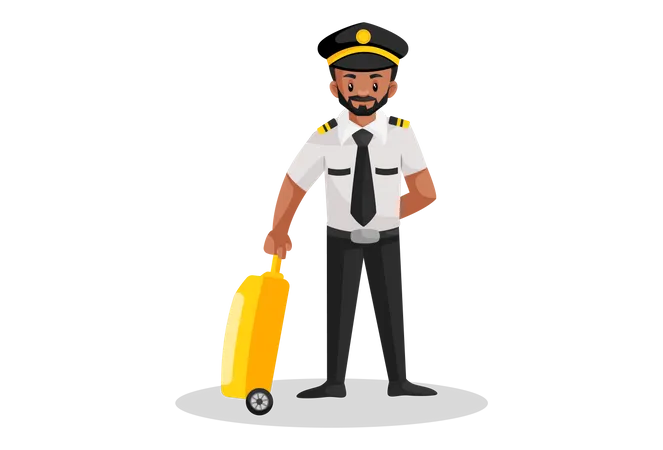 Pilot standing and holding trolley bag  Illustration