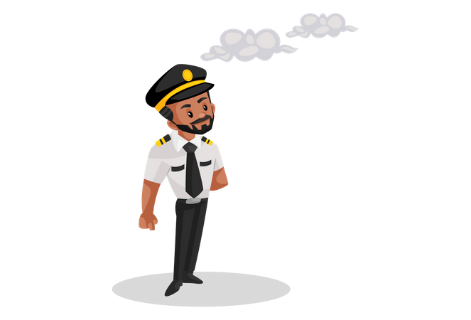 Pilot standing and looking at the clouds in the sky  Illustration