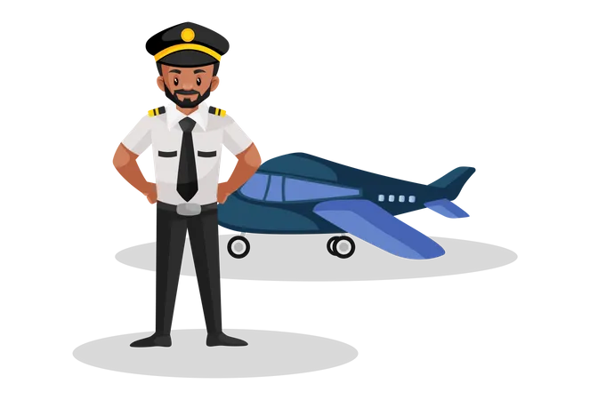 Pilot standing in front of the plane  Illustration