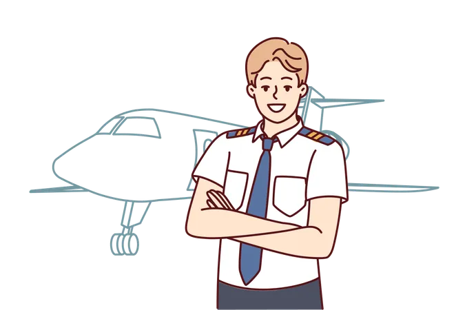 Pilot stands near his aircraft  Illustration