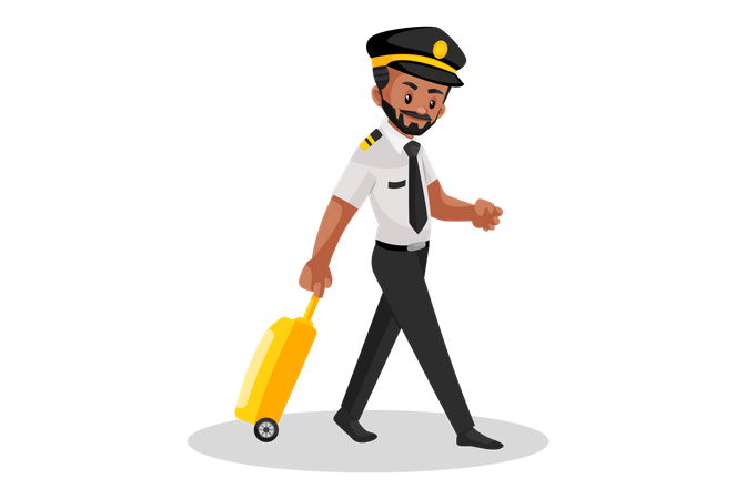 Pilot walking with a trolley bag  Illustration