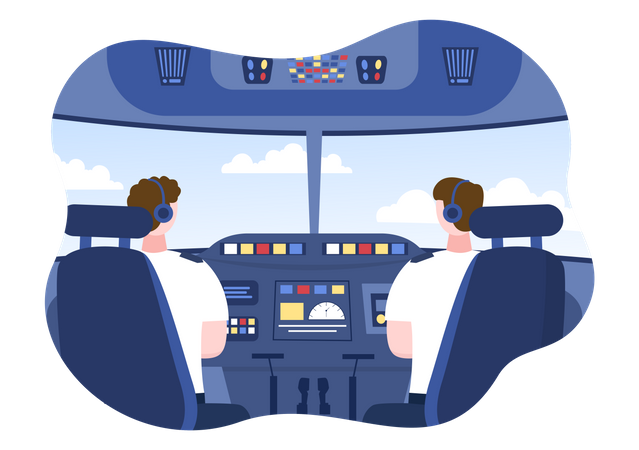 Pilots in Airplane Cockpit  Illustration