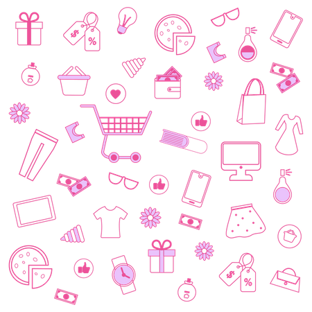 Pink Men and Women Accessories on White Background  イラスト