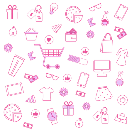 Pink Men and Women Accessories on White Background  イラスト