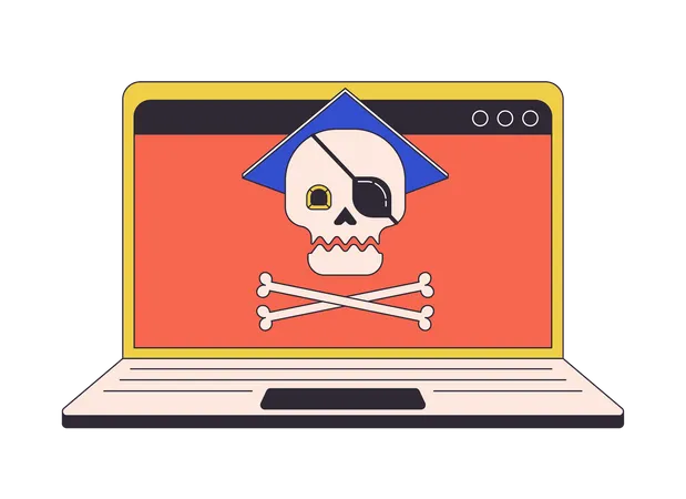 Piratería en línea en una computadora portátil  Ilustración