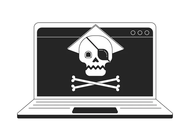 Piratería en línea en una computadora portátil  Ilustración