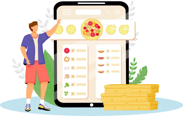 Pizza constructor, fast food online ordering  Illustration