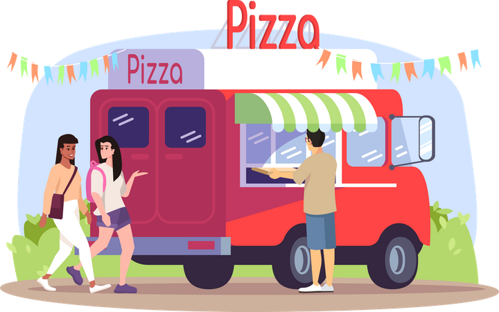 Caminhão de comida de pizza  Ilustração