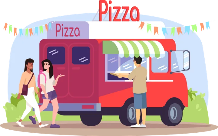 Caminhão de comida de pizza  Ilustração