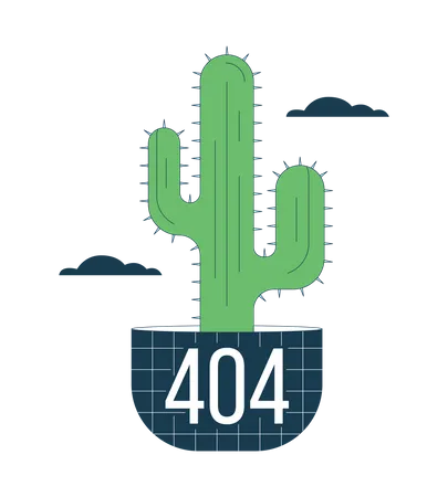 Planta de cactus en maceta en las nubes 404 mensaje flash  Ilustración