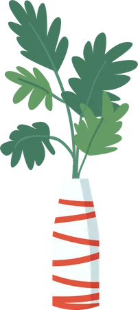 Planta tropical em vaso branco listrado vermelho  Ilustração