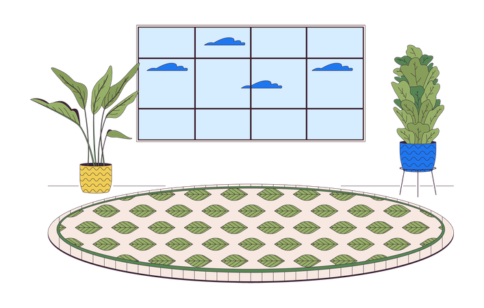 Tapis rond confortable pour salon, plantes d'intérieur  Illustration