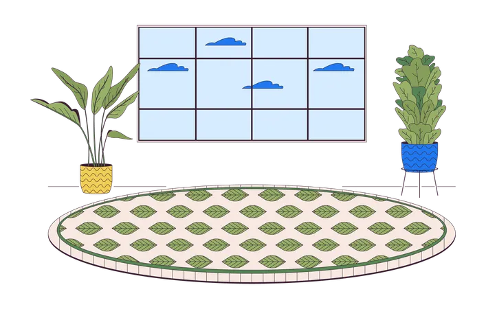 Tapis rond confortable pour salon, plantes d'intérieur  Illustration