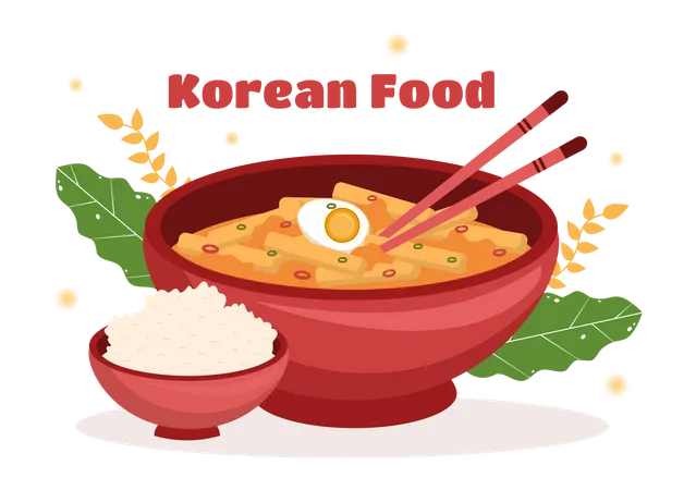 Tazón de comida deliciosa coreana  Ilustración