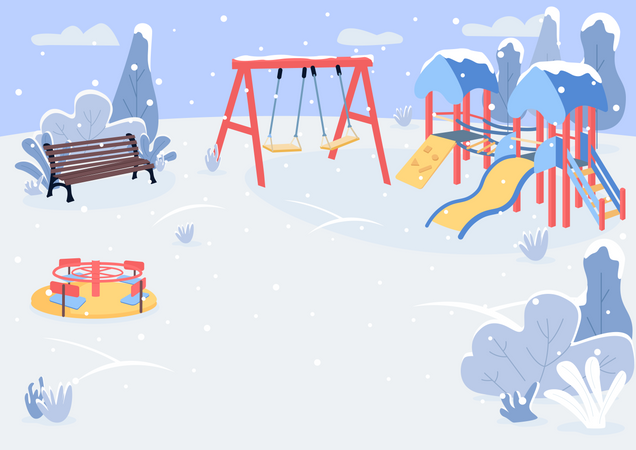 Playground in winter park  イラスト