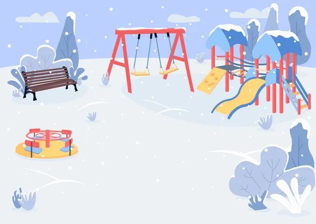 Playground in winter park  イラスト