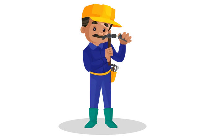 Plumber holding hammer  イラスト