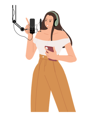 Podcaster de grabación de podcaster femenino  Ilustración