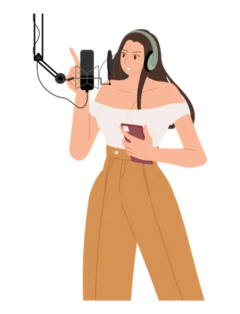 Podcaster de grabación de podcaster femenino  Ilustración