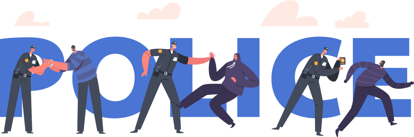 Policeman catching thief  Illustration