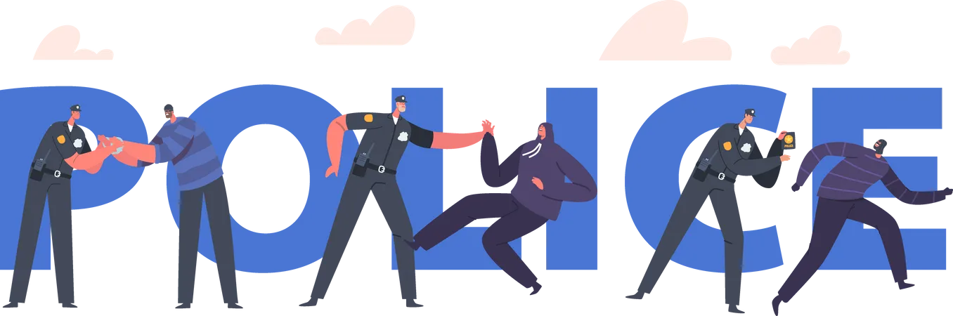 Policeman catching thief  Illustration