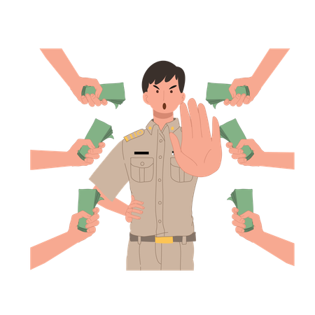 Policeman stops corruption  Illustration