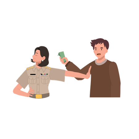 Policewoman refuses to accept money  Illustration