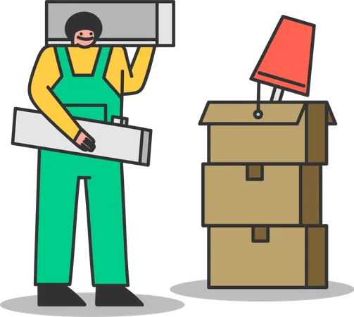 Porter man carrying boxes  Illustration