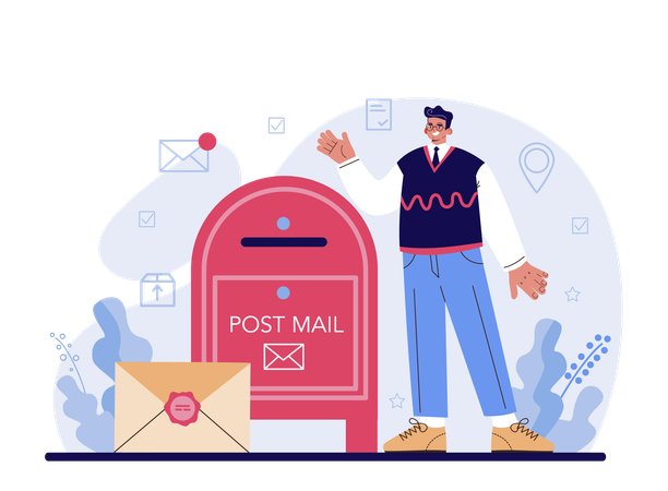 Post office staff providing mail service  Illustration