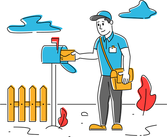 Postman posting courier into mailbox  Illustration