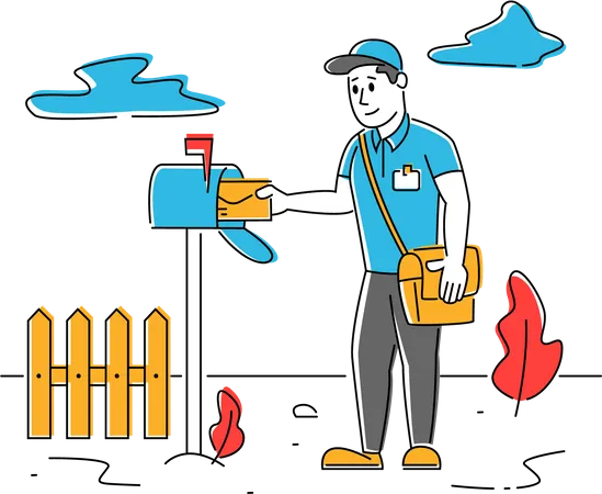 Postman posting courier into mailbox  Illustration