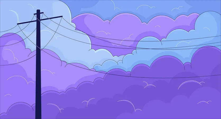 曇り空を背景にした送電線  イラスト