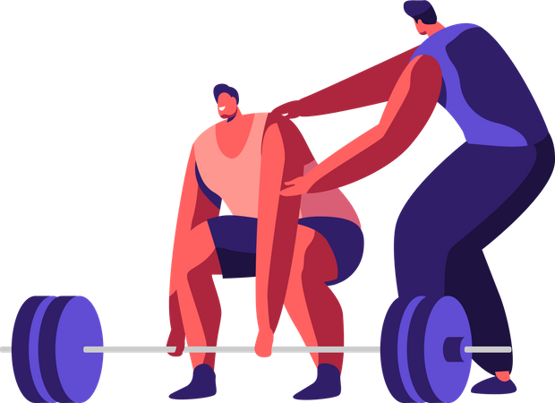 Powerlifter Training in Gym with Coach Help  Illustration