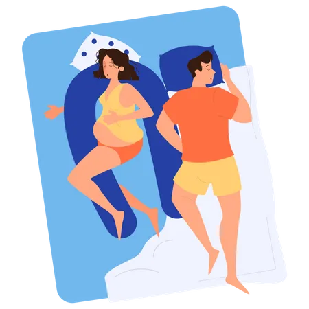 Pregnant woman and man sleeping in the bed  Illustration