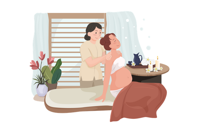 Pregnant woman having massage in spa salon  Illustration