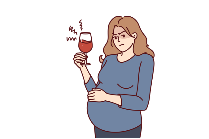 Pregnant woman is drinking glass of wine  Illustration