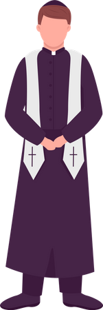 Priest in black robes semi flat color vector character  イラスト