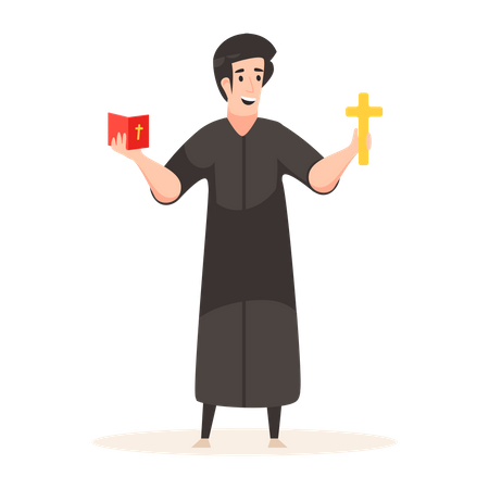 Priest Reading Bible  イラスト