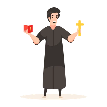 Priest Reading Bible  イラスト