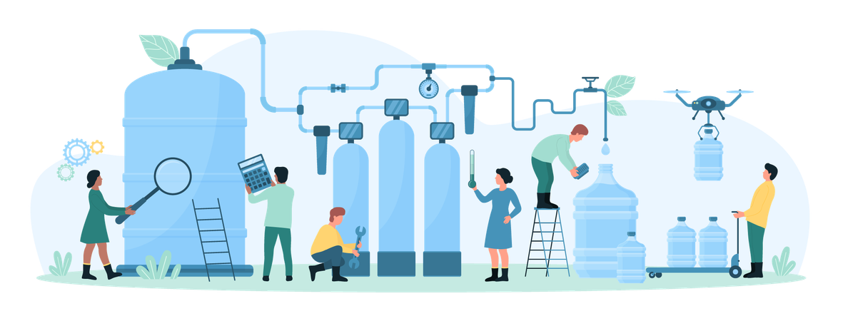 Production Process Of Clean Water  Illustration