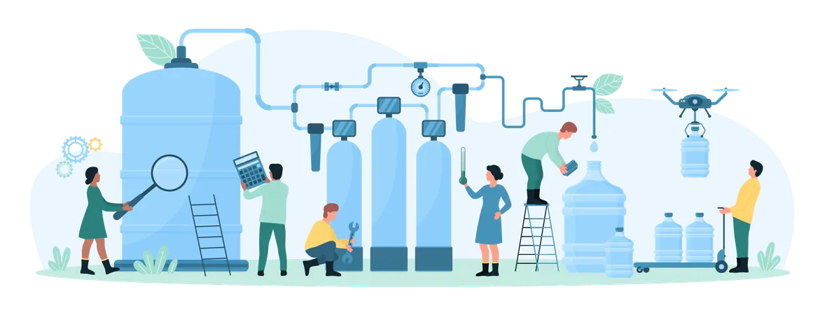 Production Process Of Clean Water  Illustration