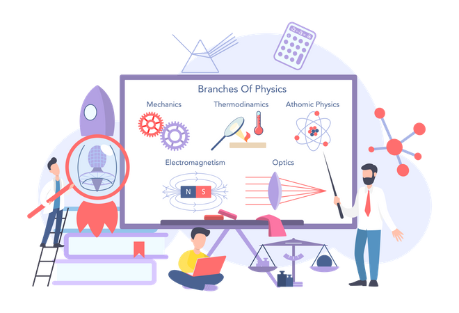 Professeur de physique enseignant la physique aux étudiants  Illustration