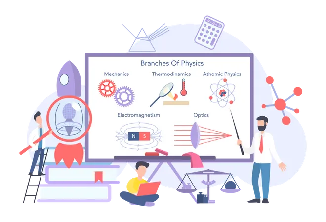 Professeur de physique enseignant la physique aux étudiants  Illustration