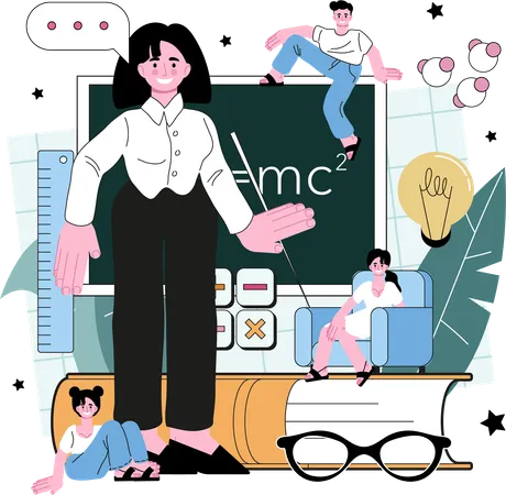 Le professeur enseigne la physique à l'élève  Illustration